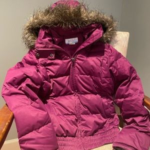 Purple Columbia coat with detachable faux fur.